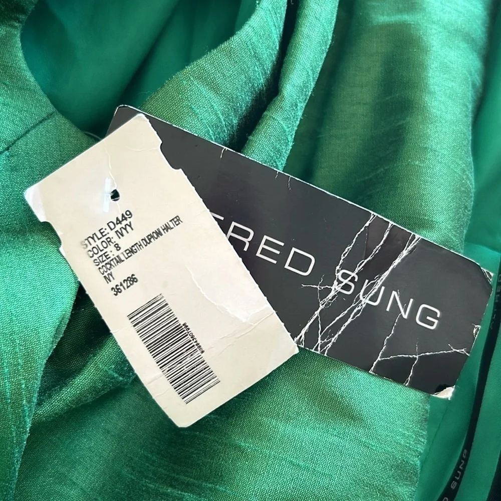 NWT Alfred Sung Dupion Halter Dress in Ivy Size 8 - Picture 10 of 10